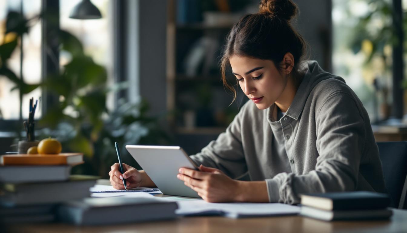 A photograph of a student sitting at a desk